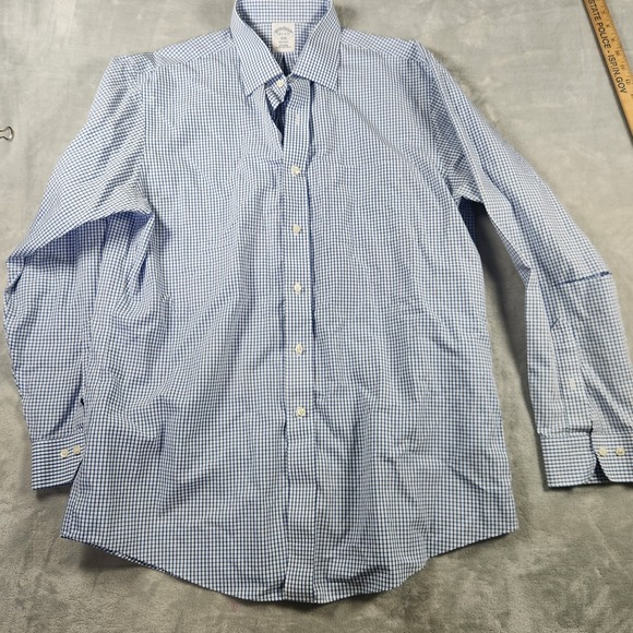 Brooks Brother 1818 Regent Shirt Adult Blue Check Long Sleeve Mens Size 16.5-4/5 - Picture 1 of 6